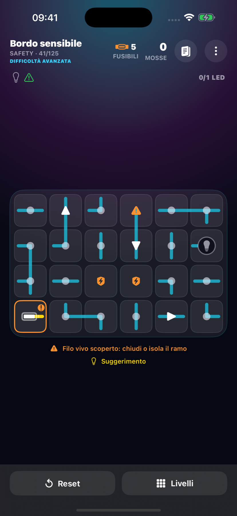 Circuito avanzato con diodi e fili vivi scoperti