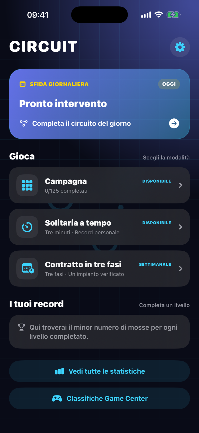 Home di Circuit con sfida giornaliera e modalità di gioco
